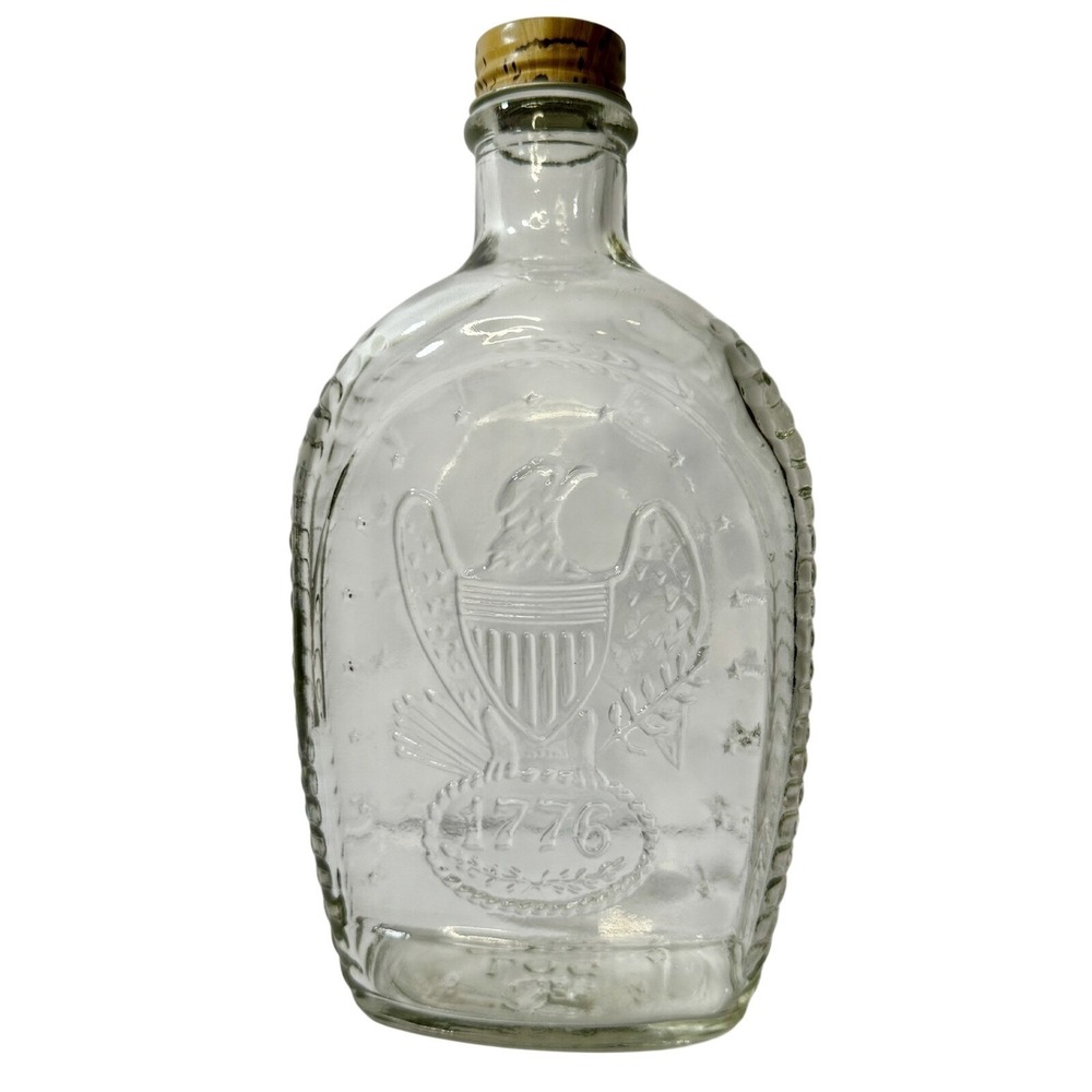 Vintage Americana Eagle Glass Bottle 1776 1976 Bicentennial Log Cabin Syrup